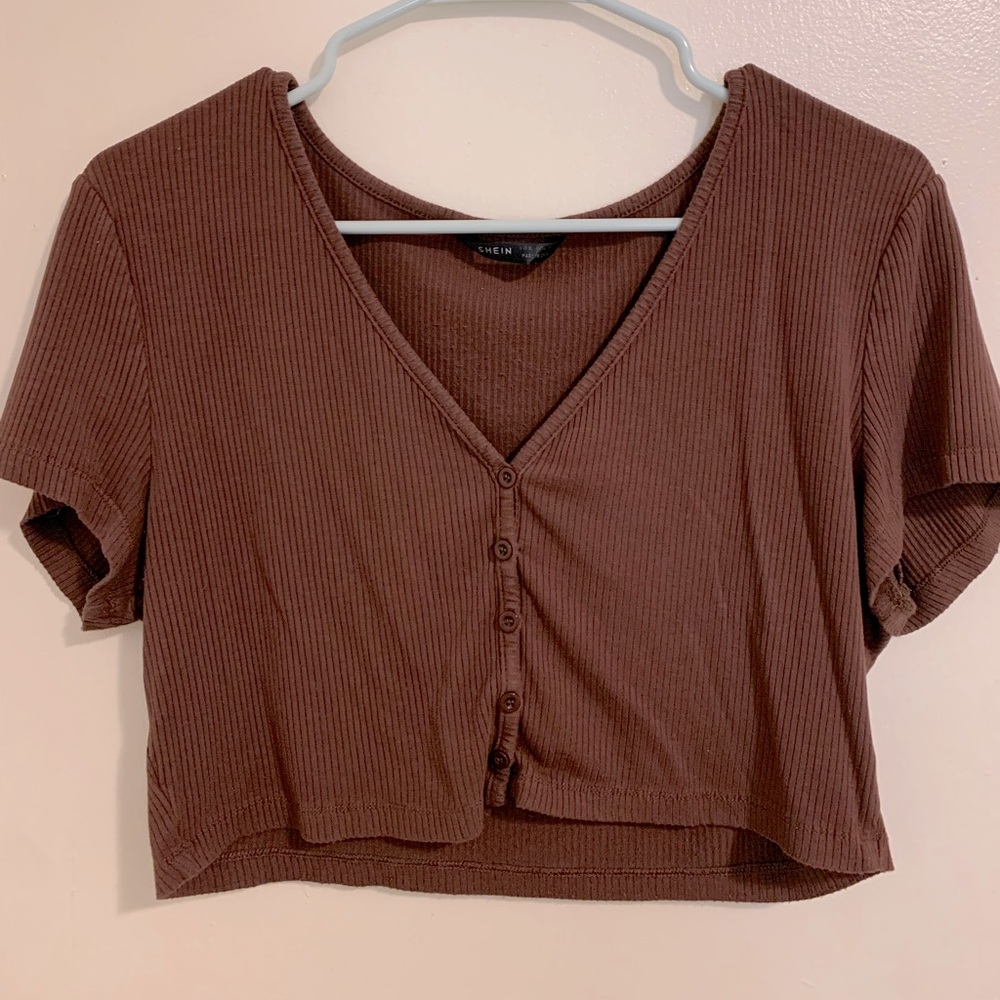 Brown buttoned crop top